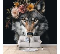 papier peint 3d 400x280cm Loup Des Fleurs papier peint panoramique 3d Ensemble mural 3D sur toile à l’huile, montage sans joint apparent, parfait pour salle à manger EB24-9028