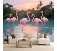 papier peint 3d 400x280cm Magnifique Troupeau De Flamants Roses papier peint panoramique 3d Ensemble mural 3D sur toile à l’huile, montage sans joint apparent, parfait pour salle à manger EB24-2585