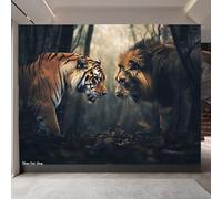 papier peint 3d 400x280cm Tigre Lion papier peint panoramique 3d Ensemble mural 3D sur toile à l’huile, montage sans joint apparent, parfait pour salle à manger EB24-8059