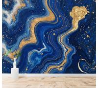 Papier Peint 3D Abstrait Bleu Et Or Encre De Chine Imitation Marbre Motifs | Autocollants Décoratifs Haut de Gamme Adaptés à Tous les Murs Des Restaurants Canapés Salons et Chambres Coucher-350cm×256cm