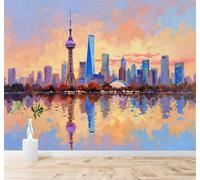 Papier peint 3D Abstrait Coucher De Soleil Architecture Urbaine Reflets | Textures Décoratives et Luxueuses Idéales Pour Les Bureaux Espaces de Travail Maisons Chambres Salons et Murs Tv-400cm×280cm