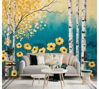 Papier Peint 3D Abstrait Encre Chine Fleurs Jaunes Forêt Paysage D'Automne | Autocollants Décoratifs Haut de Gamme Adaptés à Tous les Murs Des Restaurants Canapés Salons et Chambres Coucher-300cm×210cm