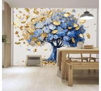 Papier Peint 3D Abstrait Encre De Chine Arbres Bleus Luxe Touches Dorées | Autocollants Décoratifs Haut de Gamme Adaptés à Tous les Murs Des Restaurants Canapés Salons et Chambres Coucher-150cm×105cm