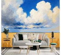 Papier Peint 3D Abstrait Encre De Chine Ciel Bleu Nuages Blancs Champs | Autocollants Décoratifs Haut de Gamme Adaptés à Tous les Murs Des Restaurants Canapés Salons et Chambres Coucher-400cm×280cm