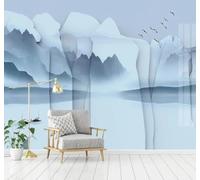 Papier Peint 3D Abstrait Encre De Chine Nuages Et Brume Montagnes Oiseaux | Facile à Installer Cette Décoration Luxueuse Est Idéale Pour un Bureau Salon une Chambre ou Mur Derrière le TV-150cm×105cm