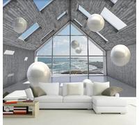 Papier Peint 3D Abstrait Espace Sphère Mer Paysage | Facile à Installer Cette Décoration Luxueuse Est Idéale Pour un Bureau Salon une Chambre ou Mur Derrière le TV-350cm×256cm