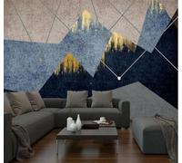 Papier Peint 3D Abstrait Géométrique Lignes Montagnes Soleil | Facile à Installer Cette Décoration Luxueuse Est Idéale Pour un Bureau Salon une Chambre ou Mur Derrière le TV-430cm×300cm