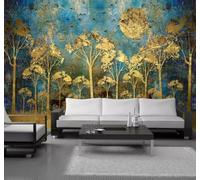 Papier Peint 3D Abstrait Luxe Discret Arbre Doré Oiseaux Élans | Facile à Installer Cette Décoration Luxueuse Est Idéale Pour un Bureau Salon une Chambre ou Mur Derrière le TV-430cm×300cm