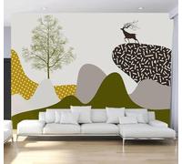 Papier Peint 3D Abstrait Minimaliste Sommets Élans Arbres | Facile à Installer Cette Décoration Luxueuse Est Idéale Pour un Bureau Salon une Chambre ou Mur Derrière le TV-250cm×170cm