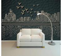 Papier peint 3D Abstrait Silhouette Urbaine Oiseaux En Vol Motifs De Pierre | Textures Décoratives et Luxueuses Idéales Pour Les Bureaux Espaces de Travail Maisons Chambres Salons et Murs Tv-430cm×300cm