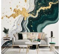 Papier Peint 3D Abstrait Vert Encre De Chine Touches Dorées Originalité | Autocollants Décoratifs Haut de Gamme Adaptés à Tous les Murs Des Restaurants Canapés Salons et Chambres Coucher-150cm×105cm