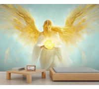 Papier peint 3D ange fantaisie personnages mythologiques muraux anges ailés dorés - Mythologie nordique - Papier peint pour salon et chambre à coucher - Ne se décolle pas et ne colle pas - 500 x 317