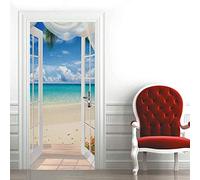 Papier peint 3D autocollant pour porte - 90 x 200 cm - Vue sur la mer devant la porte - DIY - PVC imperméable - Autocollant de porte - Papier peint photo - Film de porte pour salon, chambre à coucher