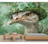 Papier peint 3D autruche sauvage autruche papier peint floral rose verte papier peint mural animaux de la forêt peintures murales pour salon chambre à coucher 300 x 210 cm