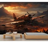 Papier peint 3D avion, vieux jet de combat, papier peint de guerre pour salon, chambre à coucher, bureau, fond de télévision - 150 x 100 cm