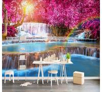 Papier Peint 3D Beau Cascade Forêt Soleil Paysage Naturel | Facile à Installer Cette Décoration Luxueuse Est Idéale Pour un Bureau Salon une Chambre ou Mur Derrière le TV-150cm×105cm