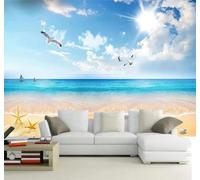 Papier Peint 3D Beauté Ciel Bleu Nuages Blancs Plage Vue Sur La Mer | Facile à Installer Cette Décoration Luxueuse Est Idéale Pour un Bureau Salon une Chambre ou Mur Derrière le TV-300cm×210cm