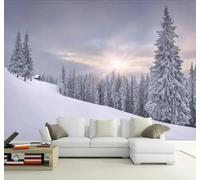 Papier Peint 3D Beauté Hiver Forêt Paysage Enneigé Soleil | Facile à Installer Cette Décoration Luxueuse Est Idéale Pour un Bureau Salon une Chambre ou Mur Derrière le TV-300cm×210cm
