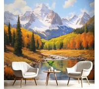Papier Peint 3D Blanc Jaunâtre Forêt Du Lac 250X170Cm Poster Geant Mural Panoramique Peinture Murale Interieur Paysages Charmants Pour Salon Chambre À Coucher D'Enfant Maison Décoration