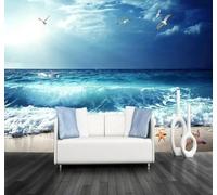 Papier Peint 3D Bleu Mer Plage Côte Paysage | Facile à Installer Cette Décoration Luxueuse Est Idéale Pour un Bureau Salon une Chambre ou Mur Derrière le TV-150cm×105cm