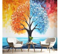 Papier Peint 3D Bleu Orange Arbre De Feu Et D'Eau 300X210Cm Poster Geant Mural Panoramique Peinture Murale Interieur Plantes Fantastiques Pour Salon Chambre À Coucher D'Enfant Maison Décoration