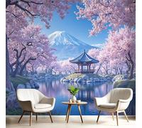 Papier Peint 3D Bleu Poudre Fleurs De Cerisier Du Mont Fuji 350X260Cm Poster Geant Mural Panoramique Peinture Murale Interieur Paysage Japonais Pour Salon Chambre À Coucher D'Enfant Maison Décoration