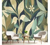 Papier Peint 3D Bleu-Vert Feuilles Fleurs 250X170Cm Poster Geant Mural Panoramique Peinture Murale Interieur Plantes De La Jungle Pour Salon Chambre À Coucher D'Enfant Maison Décoration