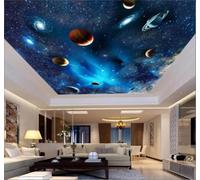 Papier Peint 3D Caricature Bleu Ciel Étoilé Planète Univers | Facile à Installer Cette Décoration Luxueuse Est Idéale Pour un Bureau Salon une Chambre ou Mur Derrière le TV-300cm×210cm