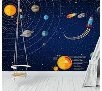 Papier Peint 3D Caricature Dessin À La Main Espace Univers Planète | Facile à Installer Cette Décoration Luxueuse Est Idéale Pour un Bureau Salon une Chambre ou Mur Derrière le TV-150cm×105cm