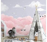Papier Peint 3D Caricature Fantastique Rose Mer De Nuages Oiseaux En Vol | Facile à Installer Cette Décoration Luxueuse Est Idéale Pour un Bureau Salon une Chambre ou Mur Derrière le TV-430cm×300cm