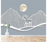 Papier Peint 3D Chèvre Pleine Lune Minimalisme Lignes Paysage De Montagne | Fresques Murales et Créatives Décoration D'intérieur Pour le Bureau Salon la Chambre Coucher Canapé Mural de Luxe-350cm×256cm