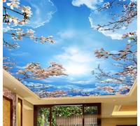 Papier Peint 3D Ciel Bleu Nuages Blancs Romantisme Fleurs De Cerisier | Facile à Installer Cette Décoration Luxueuse Est Idéale Pour un Bureau Salon une Chambre ou Mur Derrière le TV-400cm×280cm
