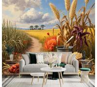Papier Peint 3D Ciel Champs De Blé Dorés Sentiers Campagne Paysages Moisson | Autocollants Décoratifs Haut de Gamme Adaptés à Tous les Murs Des Restaurants Canapés Salons et Chambres Coucher-300cm×210cm