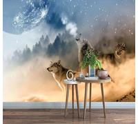 Papier Peint 3D Ciel Étoilé Planète Animal Loup Paysage | Facile à Installer Cette Décoration Luxueuse Est Idéale Pour un Bureau Salon une Chambre ou Mur Derrière le TV-300cm×210cm