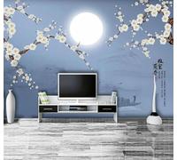 Papier Peint 3D Classique : Fleurs De Prunier Lune Paysages Décoratif | Facile à Installer Cette Décoration Luxueuse Est Idéale Pour un Bureau Salon une Chambre ou Mur Derrière le TV-250cm×170cm
