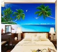 Papier Peint 3D Cocotiers Plage Étoiles De Mer Mer Paysage Marin | Facile à Installer Cette Décoration Luxueuse Est Idéale Pour un Bureau Salon une Chambre ou Mur Derrière le TV-300cm×210cm