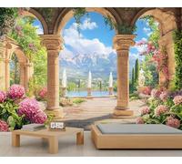 Papier peint 3D colonnes romaines, décoration murale de jardin de villa, décoration murale de style européen pour salon, chambre à coucher, bureau, hôtel, bar, plafond - 390 x 260 cm
