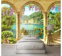 Papier Peint 3D Créatif Arcade Vue Sur Le Lac Architecture Paysage | Facile à Installer Cette Décoration Luxueuse Est Idéale Pour un Bureau Salon une Chambre ou Mur Derrière le TV-250cm×170cm