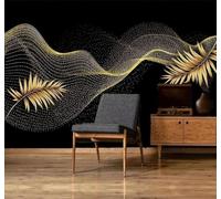 Papier Peint 3D Créativité Luxe Discret Feuilles Dorées Lignes Art | Facile à Installer Cette Décoration Luxueuse Est Idéale Pour un Bureau Salon une Chambre ou Mur Derrière le TV-150cm×105cm