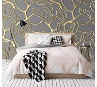 Papier Peint 3D Créativité Relief Luxe Discret Feuilles Dorées Art | Facile à Installer Cette Décoration Luxueuse Est Idéale Pour un Bureau Salon une Chambre ou Mur Derrière le TV-430cm×300cm