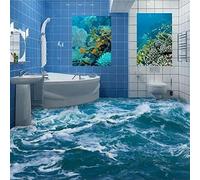 Papier Peint 3D Dalle Pvc Adhesive Sol Papier Peint De Sol Personnalisé Moderne Stéréoscopique Eau De Mer 3D Murale De Sol En Pvc Auto-Adhésif Imperméable Pour Salle De Bain, 200 X 140 Cm