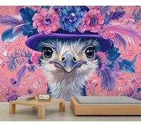 Papier peint 3D d'autruche vintage floral animal mural autruche sauvage papier peint aquarelle pivoine peintures murales florales animaux de la jungle papier peint pour chambre à coucher salon 350 x