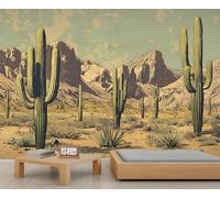 Papier peint 3D désert, papier peint cactus pour salon, chambre à coucher, arrière-plan TV, hôtel, bar, décoration - 350 x 256 cm