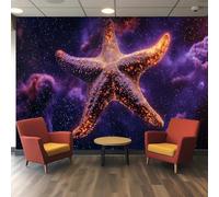 Papier Peint 3D Design Nébuleuse Cosmique Étoile de Mer, Amas d'Étoiles & Nuages Gazeux en Bleu Violet Profond avec des Points Scintillants, Papier Peint Céleste pour Chambre à Coucher Nursery