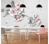 Papier Peint 3D Dessin À La Main Branches Rose Fleurs De Pêcher Papillons | Facile à Installer Cette Décoration Luxueuse Est Idéale Pour un Bureau Salon une Chambre ou Mur Derrière le TV-150cm×105cm