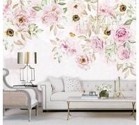Papier Peint 3D Dessin À La Main Chaleureux Romantique Fleurs Papillons | Facile à Installer Cette Décoration Luxueuse Est Idéale Pour un Bureau Salon une Chambre ou Mur Derrière le TV-350cm×256cm