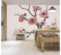 Papier Peint 3D Dessin À La Main Encre De Chine Rose Fleurs De Prunier | Autocollants Décoratifs Haut de Gamme Adaptés à Tous les Murs Des Restaurants Canapés Salons et Chambres Coucher-300cm×210cm