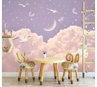 Papier Peint 3D Dessin À La Main Nuages Roses Plumes Ciel Étoilé | Facile à Installer Cette Décoration Luxueuse Est Idéale Pour un Bureau Salon une Chambre ou Mur Derrière le TV-150cm×105cm