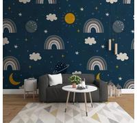 Papier Peint 3D Dessin Animé Arc Ciel Planète Ciel Étoilé Paysage Nocturne | Une Texture Soyeuse et Luxueuse Intissé Idéale Pour la Salle à Manger le Salon Chambre Bureau Canapé Mur Derrière-250cm×170cm