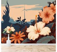 Papier Peint 3D Dessin La Main Végétal Fleurs Abstrait Architecture Urbaine | Autocollants Décoratifs Haut de Gamme Adaptés à Tous les Murs Des Restaurants Canapés Salons et Chambres Coucher-150cm×105cm